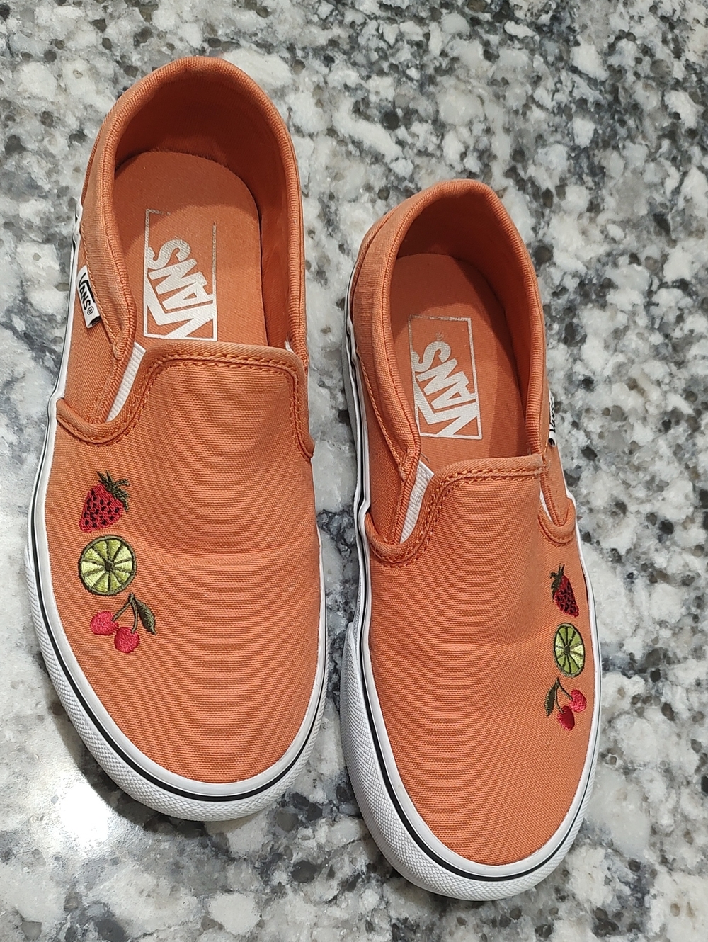 Vans Orange Slip-On Sneakers with Fruit Embroidery